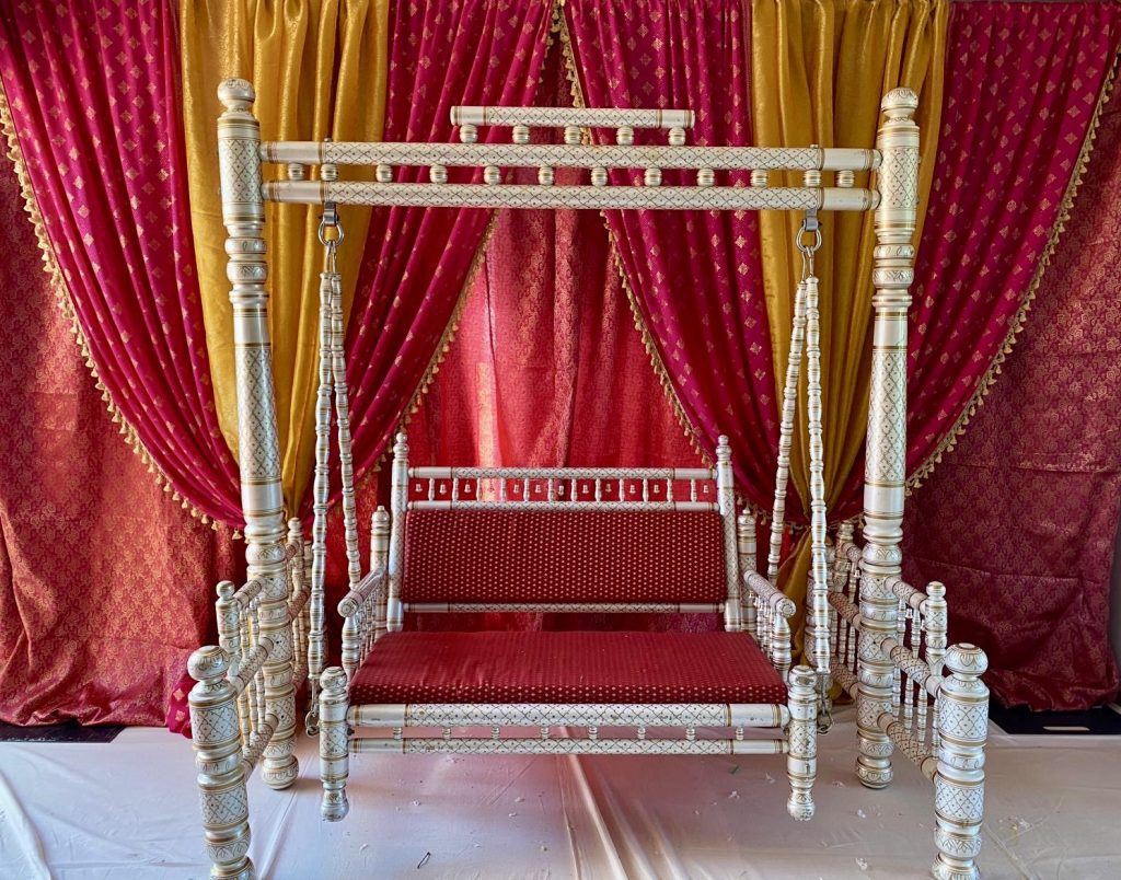 White Gold Jhula with Backdrop Hire