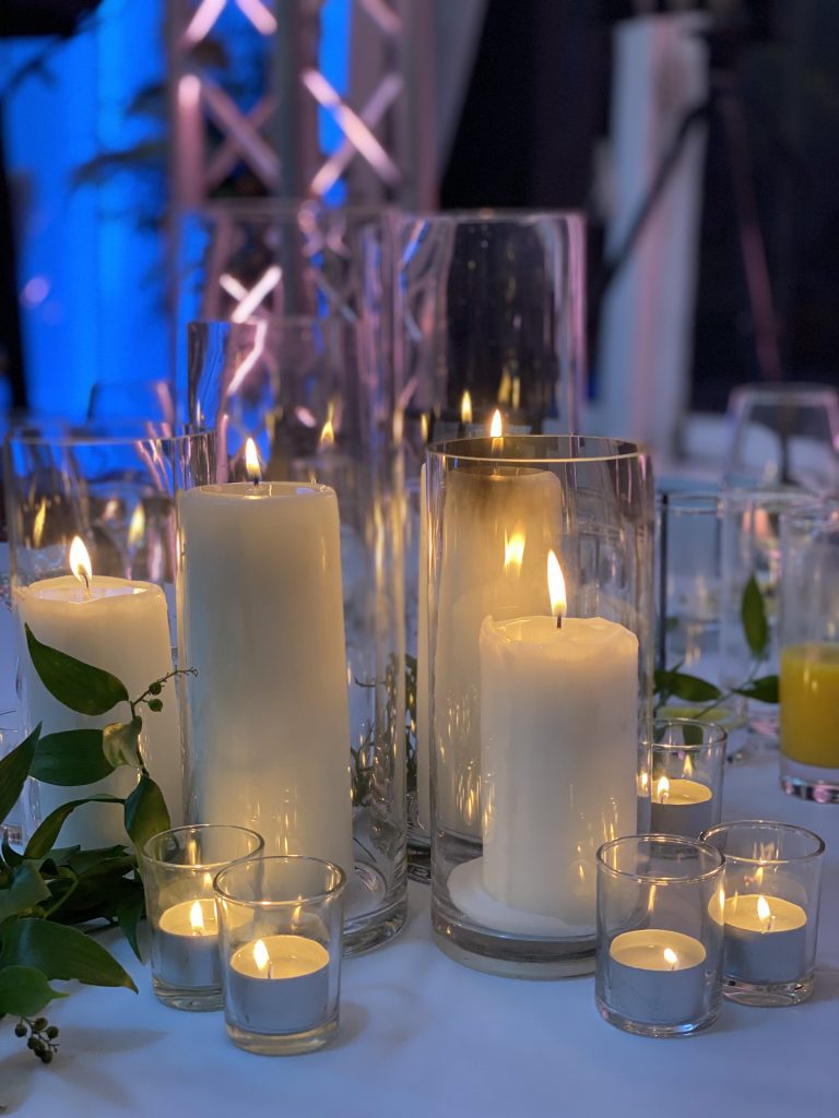 Clear vases with pillar candles