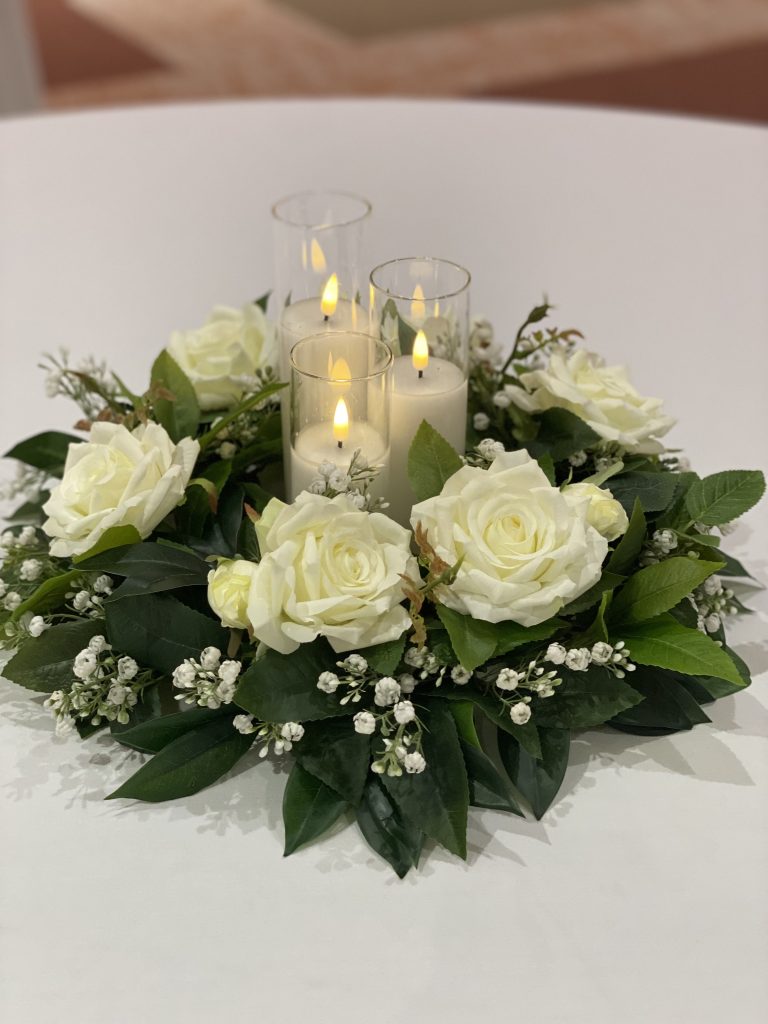 Flower wreath with skinny led candles